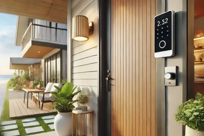 muestra una cerradura inteligente con contraseña para acceso automático a vivienda