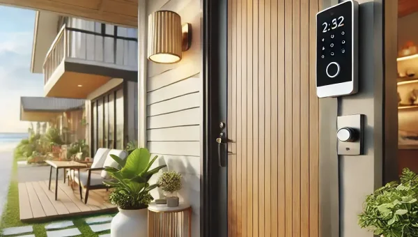 muestra una cerradura inteligente con contraseña para acceso automático a vivienda